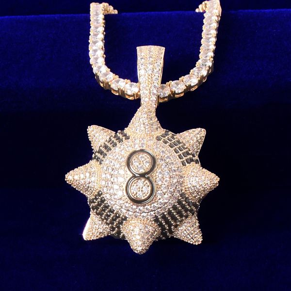 full zircon gold color spherical pendant necklaces with tennis chain bling black cubic zircon men's hip hop rokas jewelry, Silver
full zircon gold color spherical pendant necklaces with tennis chain bling black cubic zircon men's hip hop rokas jewelry, Silver