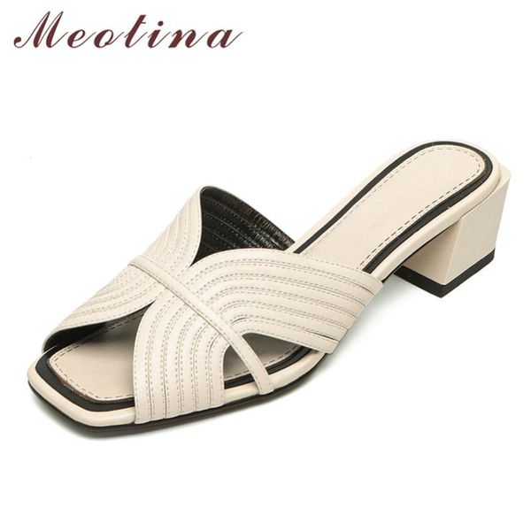 meotina genuine leather mid heel slippers women shoes open toe square toe ladies slides thick heel women sandal green size 3-9, Black
meotina genuine leather mid heel slippers women shoes open toe square toe ladies slides thick heel women sandal green size 3-9, Black
