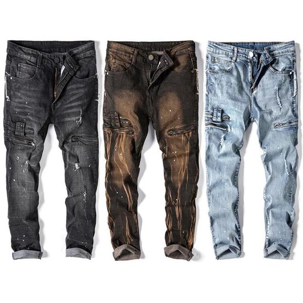 hole jeans men's fashion stretch straight jeans men's locomotive style large size casual street style denim pants, Blue
hole jeans men's fashion stretch straight jeans men's locomotive style large size casual street style denim pants, Blue