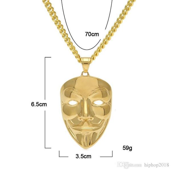 2020 new mens hip hop jewelry gold cuban link chain v vendetta mask pendant necklace fashion jewelry, Silver
2020 new mens hip hop jewelry gold cuban link chain v vendetta mask pendant necklace fashion jewelry, Silver