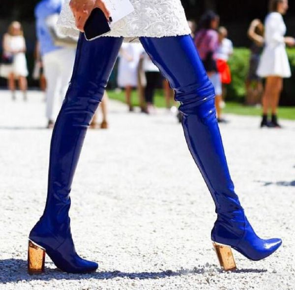 sestito woman shining patent leather blue over-the-knee boots chunky heels dress shoes for ladies pointed toe long boots, Black
sestito woman shining patent leather blue over-the-knee boots chunky heels dress shoes for ladies pointed toe long boots, Black