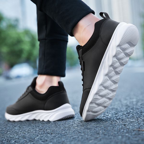 men shoes leather breathable men's sneakers lace-up comfortable walking shoes lightweight rubber couple for men, Black
men shoes leather breathable men's sneakers lace-up comfortable walking shoes lightweight rubber couple for men, Black