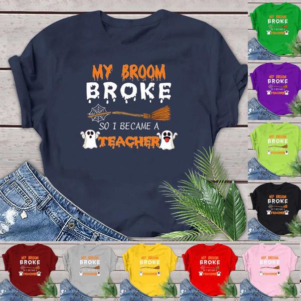 women's halloween casual t-shirt my broom broke printed o-neck women's fashion short sleeve for summer women clothes, White
women's halloween casual t-shirt my broom broke printed o-neck women's fashion short sleeve for summer women clothes, White