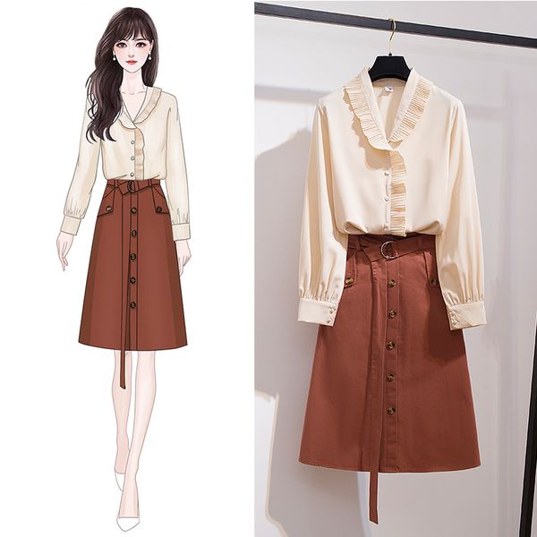 notched solid long sleeved blouse chiffon shirt a-line single breasted skirt two piece office female suit dress, Gray
notched solid long sleeved blouse chiffon shirt a-line single breasted skirt two piece office female suit dress, Gray