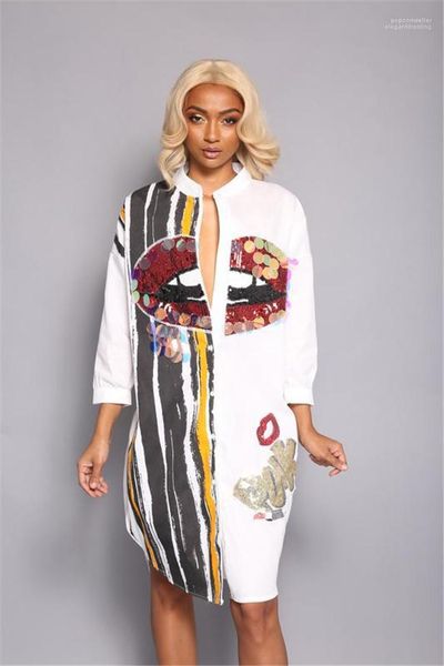 button fashion street dress women big mouth print sequins shirt dress long sleeve casual striped pencil dress, Black;gray
button fashion street dress women big mouth print sequins shirt dress long sleeve casual striped pencil dress, Black;gray
