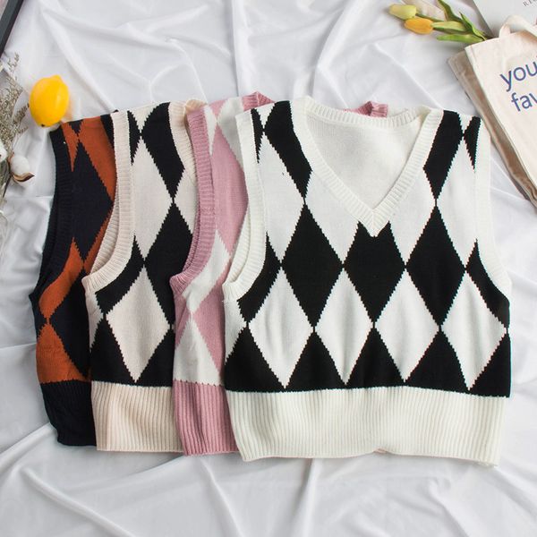 new women vintage plaid sweater fashion spring autumn v neck sleeveless vest female casual pullover knitted vest, White;black
new women vintage plaid sweater fashion spring autumn v neck sleeveless vest female casual pullover knitted vest, White;black