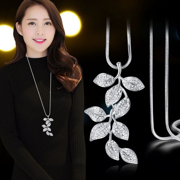 80cm length crystal leaf statement necklace trendy sweater chain fashion shopping party jewelry, Silver
80cm length crystal leaf statement necklace trendy sweater chain fashion shopping party jewelry, Silver