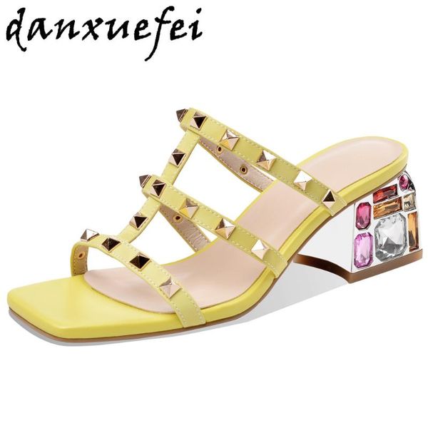 women's genuine leather narrow band rivet sandals thick high heel crystal female opne toe summer comfortable pumps dress shoes, Black
women's genuine leather narrow band rivet sandals thick high heel crystal female opne toe summer comfortable pumps dress shoes, Black