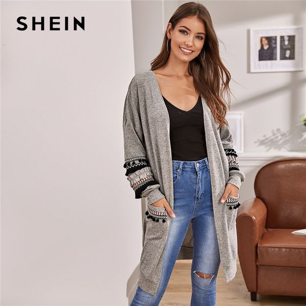 shein grey tribal tape detail pocket front cardigan women autumn embroidery fringe casual long outerwear cardigans, Tan;black
shein grey tribal tape detail pocket front cardigan women autumn embroidery fringe casual long outerwear cardigans, Tan;black
