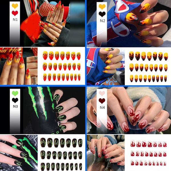 false nails 24pcs 4 fire patterns design decorative fake with glue full cover detachable wearable nail tips, Red;gold
false nails 24pcs 4 fire patterns design decorative fake with glue full cover detachable wearable nail tips, Red;gold