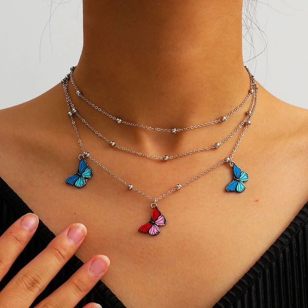 vintage multilayer copper beads chains colorful butterfly pendant necklace women fashion geometric necklace jewelry xr3225, Silver
vintage multilayer copper beads chains colorful butterfly pendant necklace women fashion geometric necklace jewelry xr3225, Silver