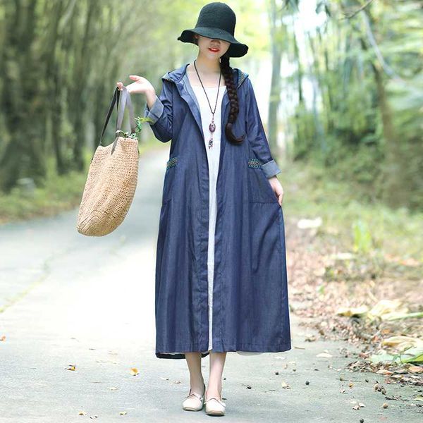 women's denim coat long section women's loose hooded trench coat long section was thin spring autumn retro ethnic l52, Tan;black
women's denim coat long section women's loose hooded trench coat long section was thin spring autumn retro ethnic l52, Tan;black