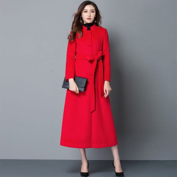 winter woman coats 2020 korean coats temperament stand collar slim woolen coat thickening thin coat female long wool, Black