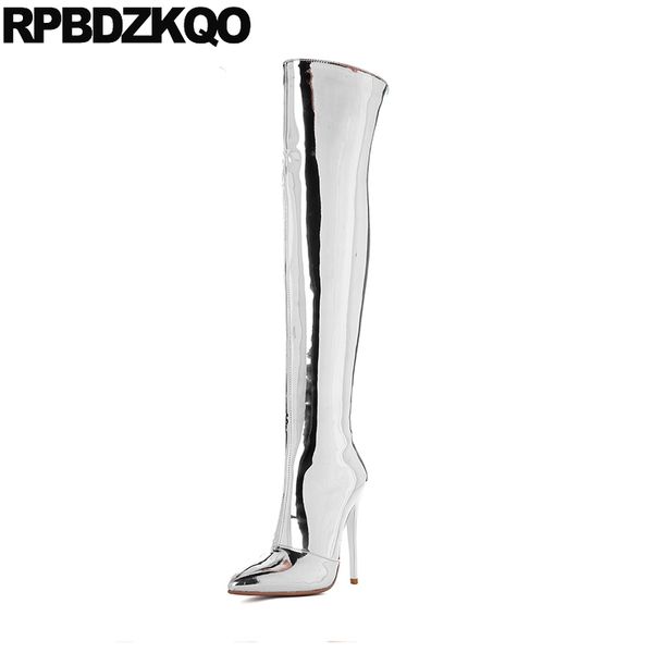 big size thigh high boots for plus women 13 45 heel stiletto 12 44 pointed toe shoes metallic luxury silver dance over the knee, Black
big size thigh high boots for plus women 13 45 heel stiletto 12 44 pointed toe shoes metallic luxury silver dance over the knee, Black