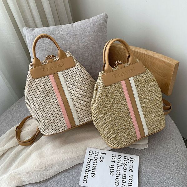 Ladies Travelling Woven Beach Backpacks Weave + PU Bag Shoulder School Bags Travel Backpack Rucksack for Women Girls
Ladies Travelling Woven Beach Backpacks Weave + PU Bag Shoulder School Bags Travel Backpack Rucksack for Women Girls