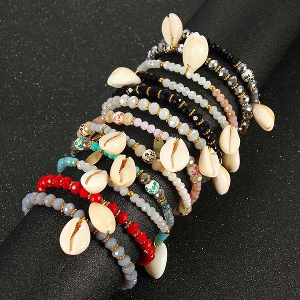 trendy boho sea shell scallop rose gold charm bracelets & bangles women jewelry crystal beads elastic force bracelet set gifts, Red;blue 
trendy boho sea shell scallop rose gold charm bracelets & bangles women jewelry crystal beads elastic force bracelet set gifts, Red;blue