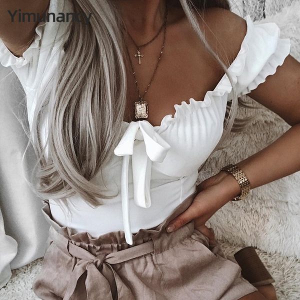 summer ruffles crop women lace up off shoulder ladies elegant bowknot streetwear blusas, White
summer ruffles crop women lace up off shoulder ladies elegant bowknot streetwear blusas, White