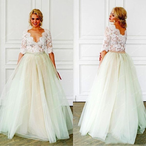 2021 spring lace wedding dresses v neck half sleeve crystals beading belt tulle skirt a line bridal gowns custom plus size, White
2021 spring lace wedding dresses v neck half sleeve crystals beading belt tulle skirt a line bridal gowns custom plus size, White
