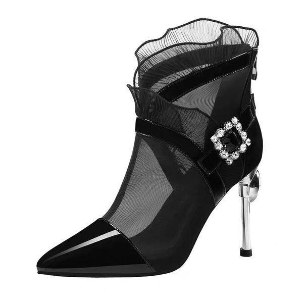 2020 summer new ankle boots women's thin heeled crystal embroidered lace mesh boots pointed high heels elegant sandal, Black
2020 summer new ankle boots women's thin heeled crystal embroidered lace mesh boots pointed high heels elegant sandal, Black