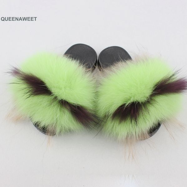 real slippers kids winter fur home slides girl flop flips raccoon fluffy cute flats beach summer children boys shoes, Black