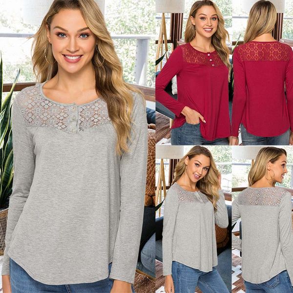 women lace-paneled o-neck casual elegant shirt long-sleeved t-shirt solid color tees ladies women plus size s-2xl, White
women lace-paneled o-neck casual elegant shirt long-sleeved t-shirt solid color tees ladies women plus size s-2xl, White