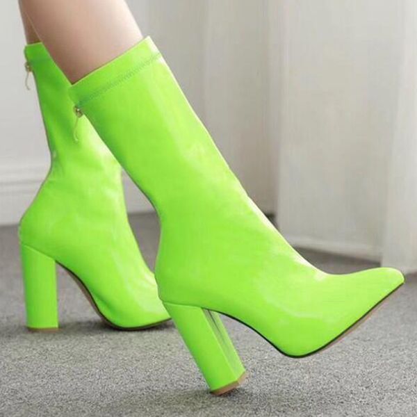 new autumn winter fashion solid color fluorescent color middle tube high-heeled boots pointed thick large size women boots sy896, Black
new autumn winter fashion solid color fluorescent color middle tube high-heeled boots pointed thick large size women boots sy896, Black