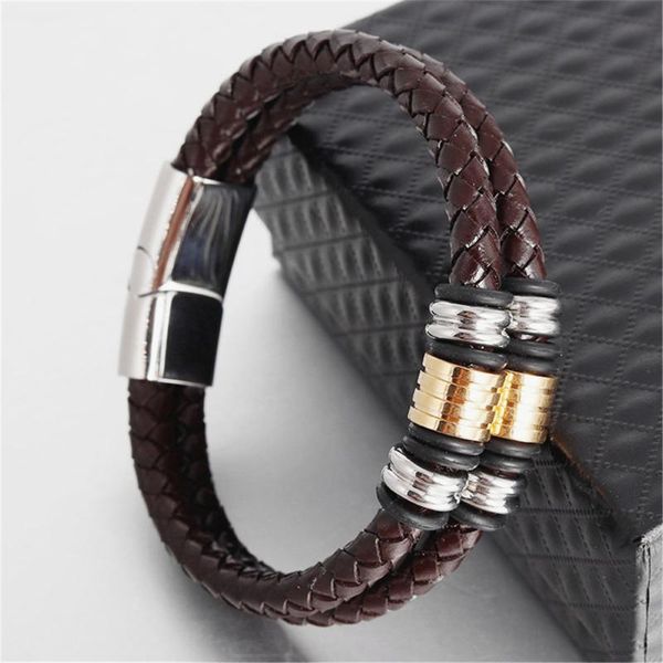 punk new braided leather bracelet for men jewelry stainless steel bangle magnetic clasp gold beads vintage style, Black
punk new braided leather bracelet for men jewelry stainless steel bangle magnetic clasp gold beads vintage style, Black