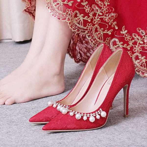 wed2020 red high thin heel autumn decent lace pearl rhinestone single xiuhe wedding bride women's shoes, Black
wed2020 red high thin heel autumn decent lace pearl rhinestone single xiuhe wedding bride women's shoes, Black