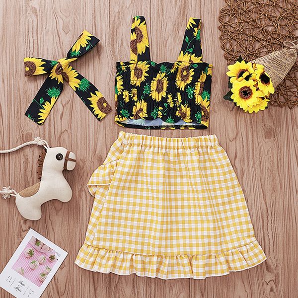 summer casual new girls sets children sunflower print camisole frill plaid print skirt hair band 3pc kids suit child clothes 624, White
summer casual new girls sets children sunflower print camisole frill plaid print skirt hair band 3pc kids suit child clothes 624, White