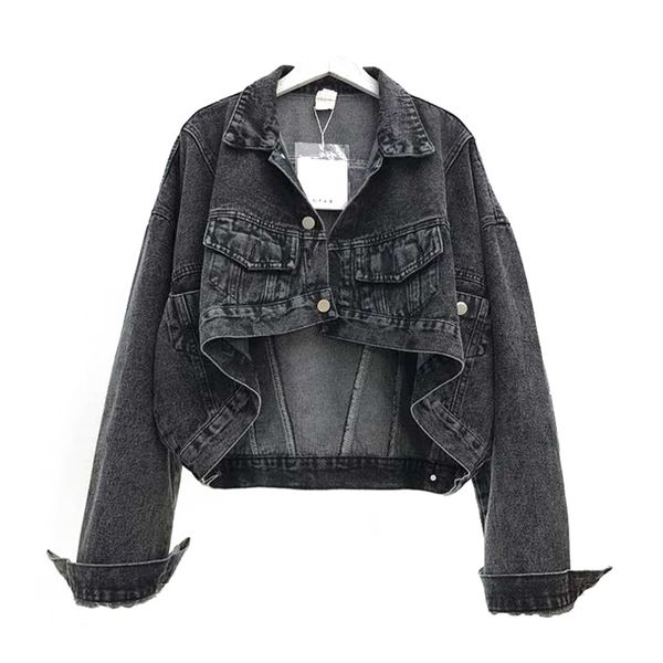 women denim jacket short cropped pocket black turn down collar, Black;brown
women denim jacket short cropped pocket black turn down collar, Black;brown