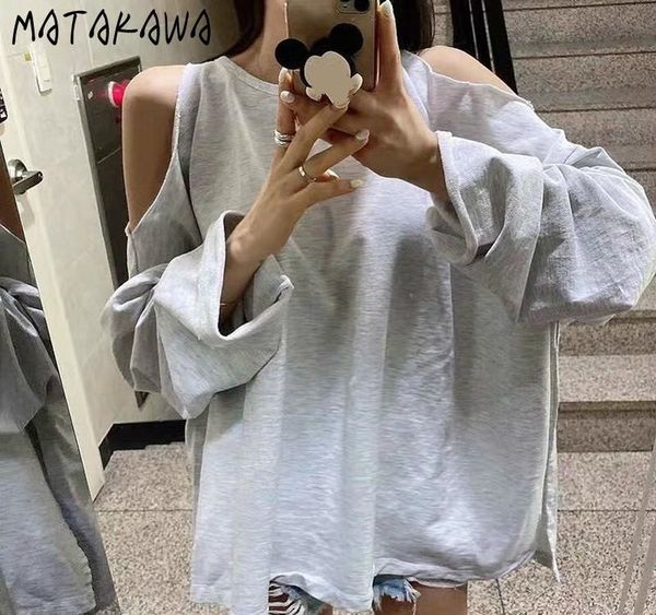 matakawa loose sunscreen thin crew neck long sleeve women hoodies korean ins solid off shoulder back split045, Black
matakawa loose sunscreen thin crew neck long sleeve women hoodies korean ins solid off shoulder back split045, Black