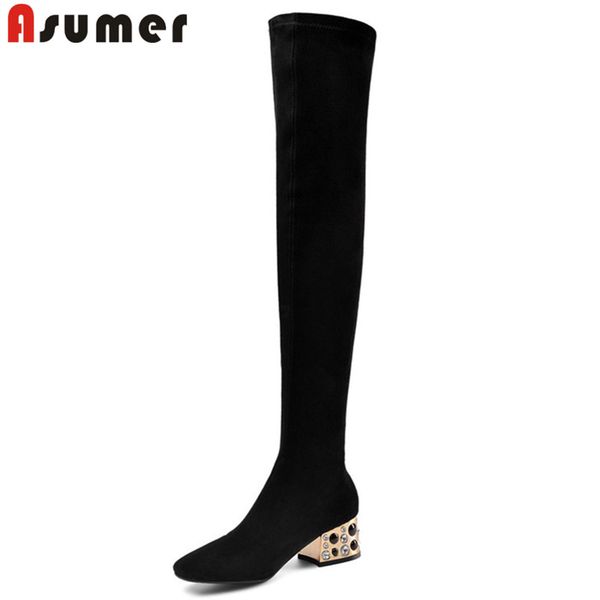 boots asumer 2021 big size 45 thigh high women suede leather slim stretch crystal square heels party wedding shoes woman, Black
boots asumer 2021 big size 45 thigh high women suede leather slim stretch crystal square heels party wedding shoes woman, Black