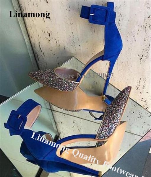 linamong bling bling pointed toe glitters patchwork stiletto heel pumps blue suede ankle straps buckles high heels dress heels, Black
linamong bling bling pointed toe glitters patchwork stiletto heel pumps blue suede ankle straps buckles high heels dress heels, Black