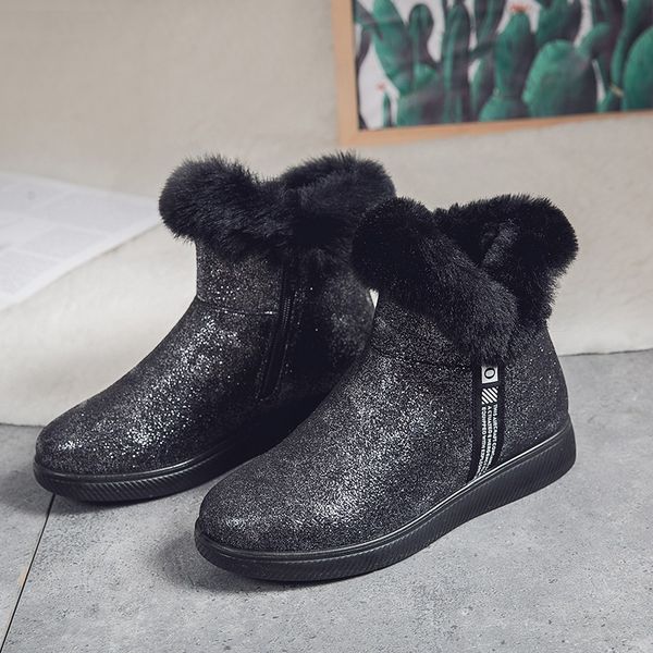 2020 winter snow boots women's plus velvet short plush flat bottom non-slip warm fur shoes woman big size keep warm soft inside, Black 
2020 winter snow boots women's plus velvet short plush flat bottom non-slip warm fur shoes woman big size keep warm soft inside, Black