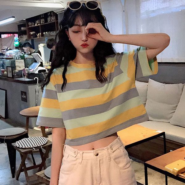 korean rainbow stripes short tees summer women t shirt short sleeve o-neck casual t-shirts female harajuku ladies crop top, White
korean rainbow stripes short tees summer women t shirt short sleeve o-neck casual t-shirts female harajuku ladies crop top, White