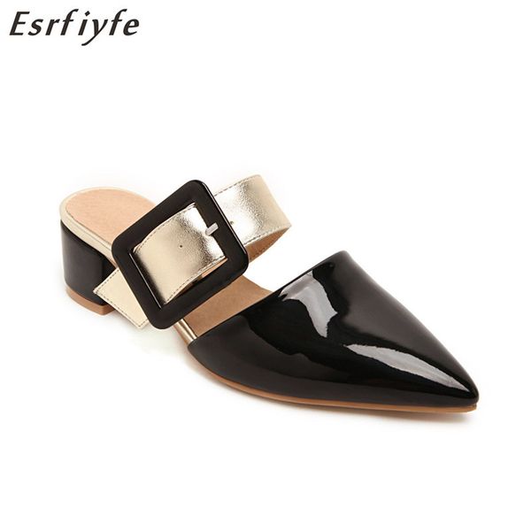 esrfiyfe 2020 new summer women slippers patent leather pointed toe mules shoes thick heel slides ladies shoes size 34-48, Black
esrfiyfe 2020 new summer women slippers patent leather pointed toe mules shoes thick heel slides ladies shoes size 34-48, Black