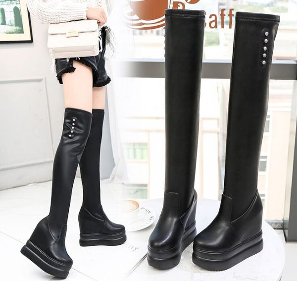 rivet wedges platform over the knee boots winter women thick bottom high heels shoes woman flock lace up thigh high boots, Black
rivet wedges platform over the knee boots winter women thick bottom high heels shoes woman flock lace up thigh high boots, Black