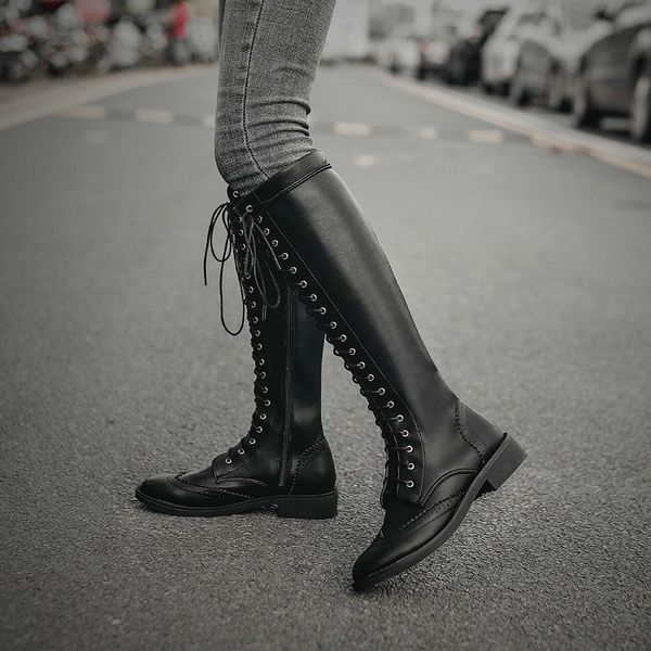 boots women low heels knee high gladiator booties plus size lace up pu leather warm shoes zapatos de hombres personlizar d2000, Black
boots women low heels knee high gladiator booties plus size lace up pu leather warm shoes zapatos de hombres personlizar d2000, Black