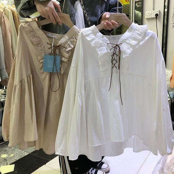 hstar spring korea fashion women long sleeve loose shirt cross lacing v-neck white blouse ruffles shirts ladies
hstar spring korea fashion women long sleeve loose shirt cross lacing v-neck white blouse ruffles shirts ladies