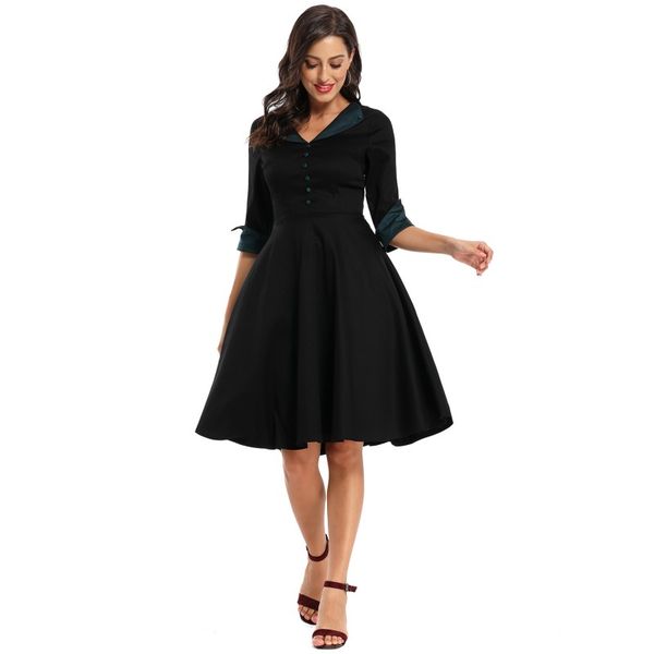 vintage solid three quarter sleeve v-neck 60s 70s big swing dress women high waist elegant lady fit flare wedding party dresses, Black;gray
vintage solid three quarter sleeve v-neck 60s 70s big swing dress women high waist elegant lady fit flare wedding party dresses, Black;gray
