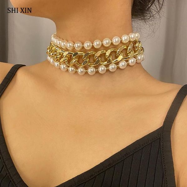 chokers shixin 3 pcs/set pearl beads with thick chain necklace for women hip hop short chunky choker necklaces colar on the neck jewelry, Golden;silver
chokers shixin 3 pcs/set pearl beads with thick chain necklace for women hip hop short chunky choker necklaces colar on the neck jewelry, Golden;silver