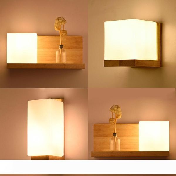 Modern Led Wooden Wall Lamps Nordic Frosted Glass Wood Lights Sconce Hallway Aisel L Bedroom Minimalist Solid Wood Corridor-i35