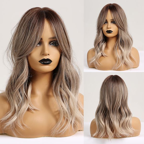16 inches synthetic platinum blonde hair long natural wave ombre brown mixed color party wigs for white/black women
16 inches synthetic platinum blonde hair long natural wave ombre brown mixed color party wigs for white/black women