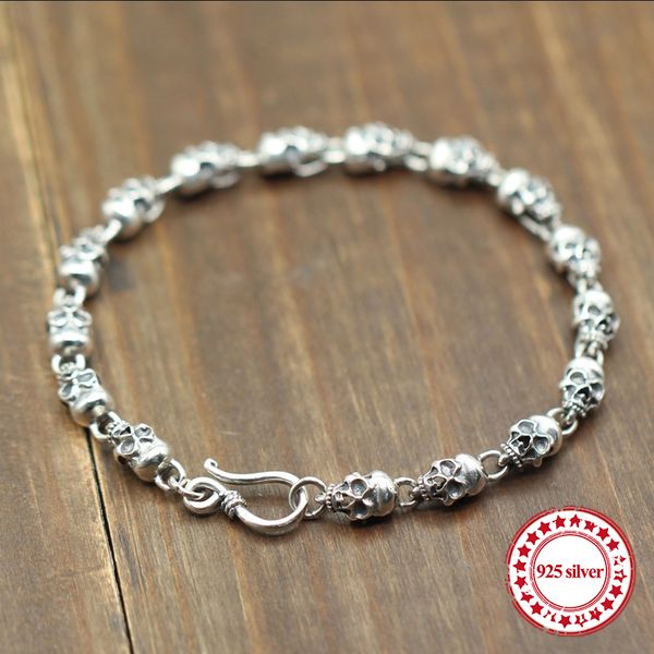 s925 sterling silver men's bracelet flat chain personality classic fashion punk style domineering retro skull styling lover gift, Black
s925 sterling silver men's bracelet flat chain personality classic fashion punk style domineering retro skull styling lover gift, Black