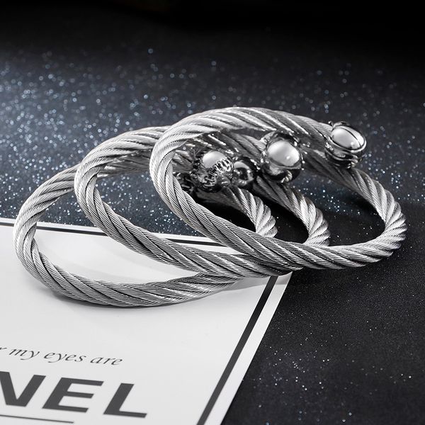 european and american punk jewelry stainless steel men's personality locomotive wind wire skull bracelet, Black
european and american punk jewelry stainless steel men's personality locomotive wind wire skull bracelet, Black