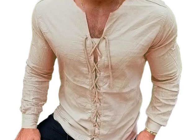 men t shirt vintage v neck lace up solid color streetwear casual retro breathable camiseta long sleeve t-shirt men s-5xl t200420, White;black
men t shirt vintage v neck lace up solid color streetwear casual retro breathable camiseta long sleeve t-shirt men s-5xl t200420, White;black