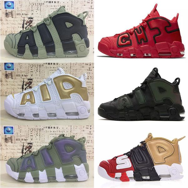 

classic air more 96 qs olympic varsity maroon kids mens basketball shoes chi black gold airs 3m scottie pippen uptempo sports sneakers