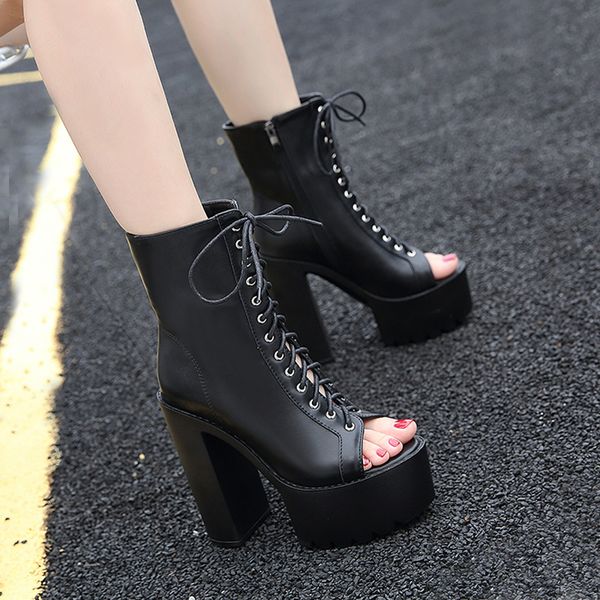 14cm heel boots women lace up peep toe women ankle boots fall high heels platform punk gladiator heels botas para mujer, Black
14cm heel boots women lace up peep toe women ankle boots fall high heels platform punk gladiator heels botas para mujer, Black