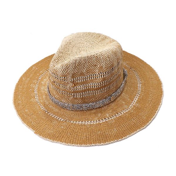 women straw panama fedora sun hat gradient rhinestone chain sunscreen beach cap 63hc, Blue;gray
women straw panama fedora sun hat gradient rhinestone chain sunscreen beach cap 63hc, Blue;gray
