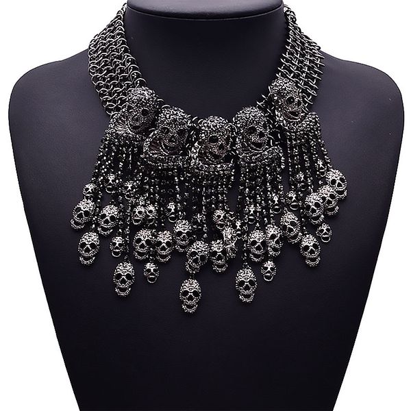 women vintage style exaggerated necklace girls punk style skeleton head short chain jewelry ladies individuality skull necklace, Silver
women vintage style exaggerated necklace girls punk style skeleton head short chain jewelry ladies individuality skull necklace, Silver